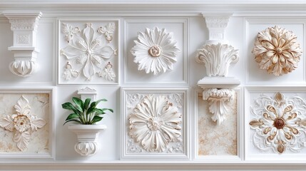 White Repeating Floral Mandala Grid Wall Decor