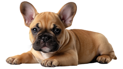Playful Puppy: A charming French Bulldog puppy with captivating eyes, striking a pose in a delightful studio shot. This image encapsulates the innocence and irresistible charm of this beloved breed.