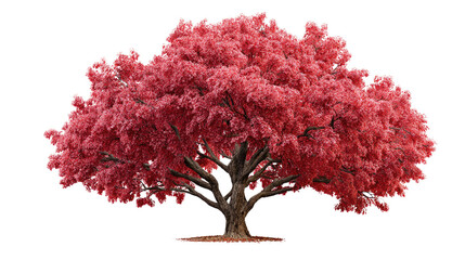 Radiant Ruby Foliage: A vibrant and majestic tree, its crown ablaze with fiery ruby-red leaves, stands proudly in a pure and uncluttered landscape.