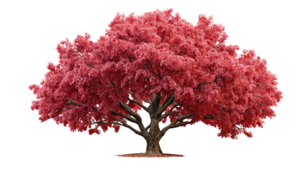 Radiant Ruby Foliage: A vibrant and majestic tree, its crown ablaze with fiery ruby-red leaves, stands proudly in a pure and uncluttered landscape.