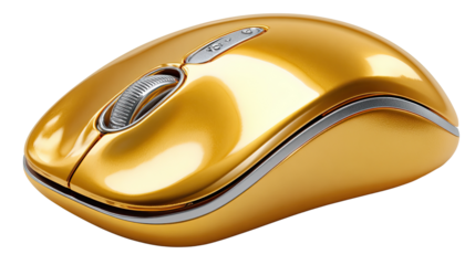 Golden Precision: A high-angle shot of a gleaming golden computer mouse, symbolizing innovation and digital control.