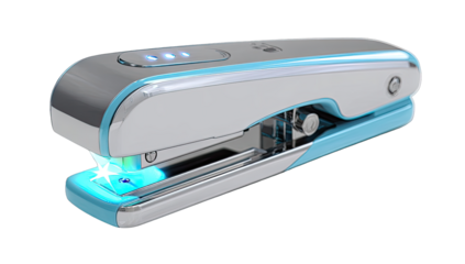 Modern, sleek stapler with a vibrant color scheme