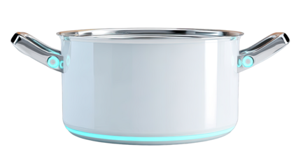 Modern, sleek white pot with handles and light accents