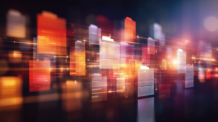 Abstract network grid with files and folders, futuristic software interface, digital document management system, store, search and organize documents, corporate business, paperless office	
