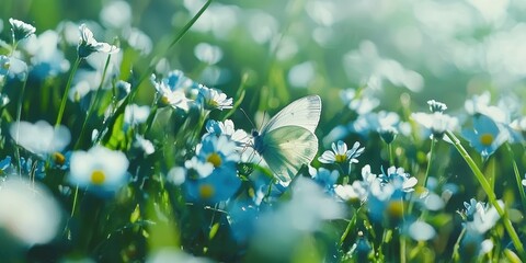 Delicate Butterfly Gently Perched Among Vibrant Spring Flowers