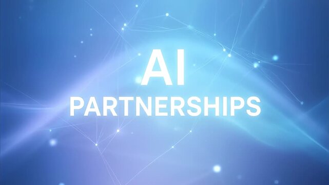 Abstract digital background with glowing network lines and text AI Partnerships in the center. Concept of artificial intelligence, collaboration and technology innovation
