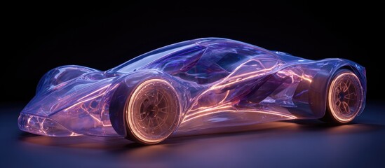 Futuristic, translucent sports car with glowing, ethereal lines