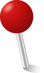 A simple and iconic red pushpin, with a shiny spherical head and a sleek metallic silver pin with a shadow
