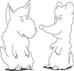 Two cartoon animals that look like foxes or wolves.