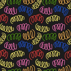 Colorful confetti pattern on black background, perfect for party design, festive decoration, fabric, wallpaper, and creative modern projects.