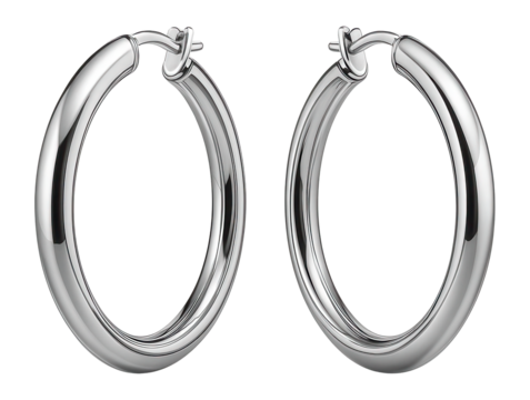 Palladium hoop earrings with a smooth texture