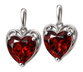 Garnet earrings with a heart shape