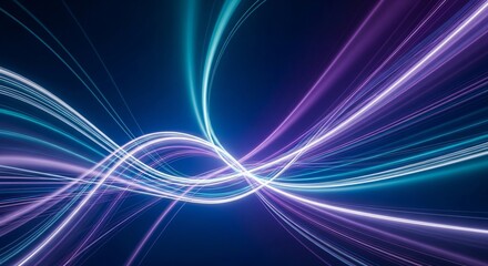 Dynamic neon light trails swirl through dark space