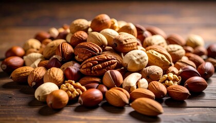 Assorted nuts on a wooden surface (3)