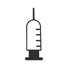 Medical syringe icon. The syringe is filled with a vaccine solution. Vector Illustration of medical syringe with needle. Injection syringe vaccine medical icon vector illustration design