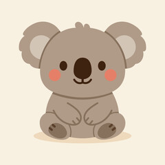Cute cartoon koala illustration in soft gray, perfect for product packaging, labels, web design, banners, book illustrations and art prints with a playful, child-friendly style. 