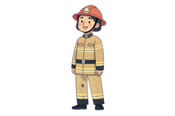 Fototapeta premium Asian Firefighter in Uniform Flat Illustration