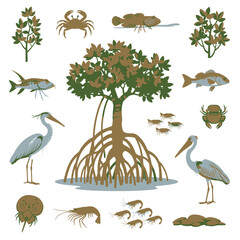 Illustrative depiction of a mangrove ecosystem, showcasing diverse flora and fauna.