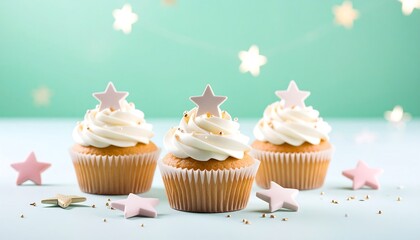 Three cupcakes with star toppers
