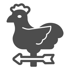 Rooster and arrow plank of wind direction solid icon, spring season concept. Vector graphics. Cock chicken and pointer sign on white background, glyph style icon for mobile or web design.