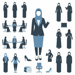Collection of diverse Muslim businesswomen in various professional settings.