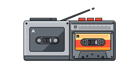 Retro cassette player vintage audio tape recorder music device portable stereo system entertainment analog media on transparent background