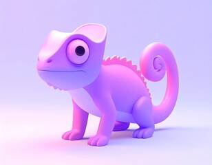 Fototapeta premium Cute Pink 3D Chameleon Character with Big Eyes and Swirly Tail Posing on a Smooth Surface