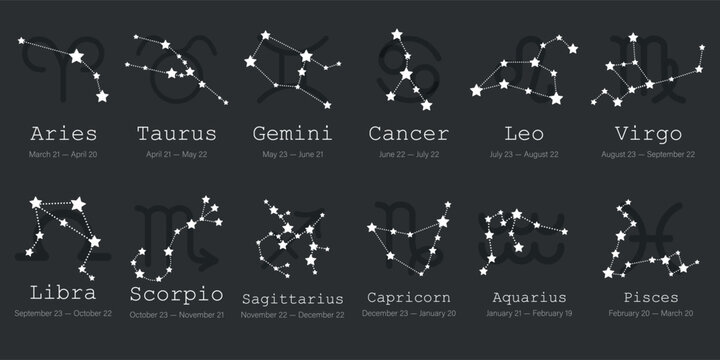 Vector image of zodiac signs icons. Concept of fortune telling by tarot cards and horoscope forecasts. Element for your design