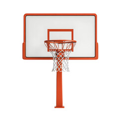 Basketball hoop and backboard setup in a gym for practice or recreational play on transparent background