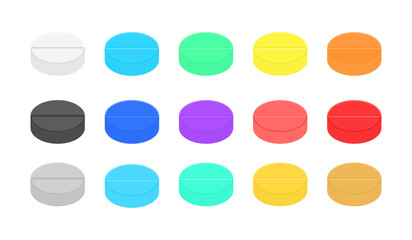 鮮やかな色のシンプルな丸い錠剤のセット - カラフルな薬･サプリメントやドラッグのイメージ素材