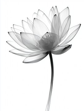 Waterlily Flowers Realistic X-Ray, Birth Flower,  July Flower, Black and White Botany Art