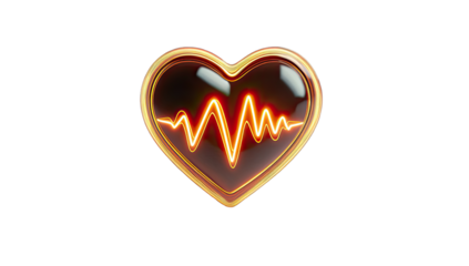 Golden heart shape with glowing heart beat line graphic