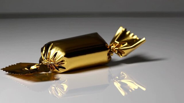 Tasty candy in golden wrapper on white background