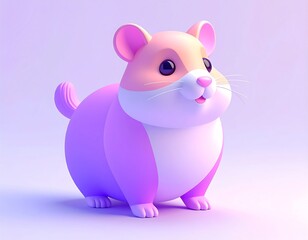 Adorable 3D Rendered Hamster Character with Pink and Purple Fur Against a Soft Pastel Background