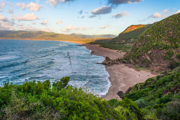 Beautiful view of fantastic blue sea background. Mediterranean Sea, Europe. Beauty world, Blue horizon where the cloudless sky and the blue sea converge., Sunset of Mediterranean sea in Jijel Algeria.
