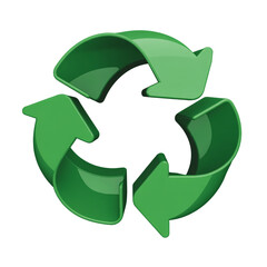 Obraz premium A 3D rendering of a recycling symbol consisting of four curved arrows forming a perfect circle.Transparent background.