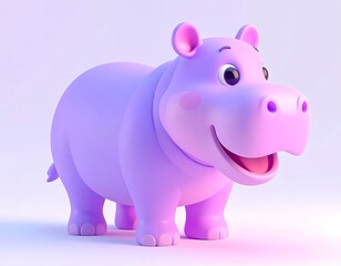 Fototapeta premium Adorable 3D Cartoon Hippo with a Friendly Smile in a Soft Pastel Background