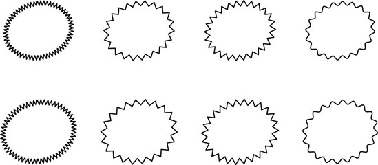 Set of sale sticker, price tag, starburst, sunburst badges, quality mark, sunburst badges, retro stars. Wavy edge. Star burst shape. Promo stickers with star edges. Sale or discount. Vector or PNG