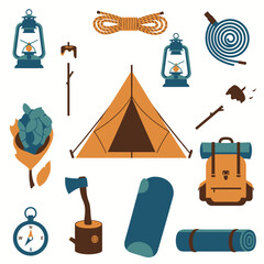 Illustrated camping equipment. Perfect for planning your next trip!
