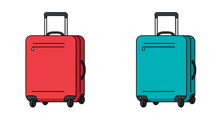 Red and teal luggage travel suitcase baggage wheeled trolley case journey vacation adventure trip gear on transparent background