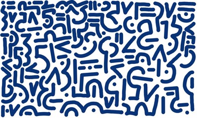 Abstract Geometric and Curvy Shapes in Dark Blue on White Background. Contemporary Abstract Line Art Pattern 