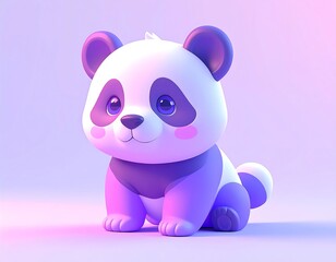 Naklejka premium Adorable 3D Cartoon Baby Panda Bear Sitting with Big Eyes in Pastel Lighting