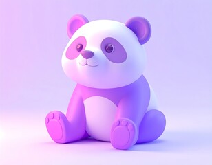 Fototapeta premium Adorable 3D Illustrated Cute Purple Panda Sitting on a Pastel Gradient Background
