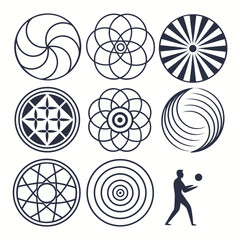 Abstract geometric circular vector icons and silhouette art vector