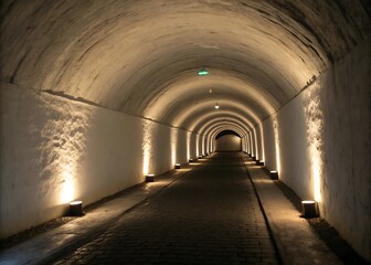Obraz premium Illuminated arched tunnel with vintage railway tracks leading into the distance