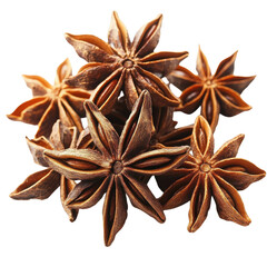 Star anise spices arranged attractively on a white background for culinary use and decoration on transparent background