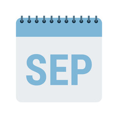 September Calendar Icon – Blue Flat Design Monthly Planner Page with Transparent Background