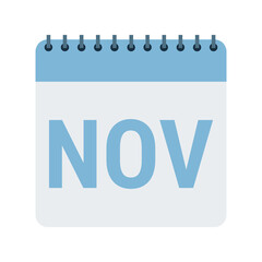 November Calendar Icon – Blue Flat Design Monthly Planner Page with Transparent Background