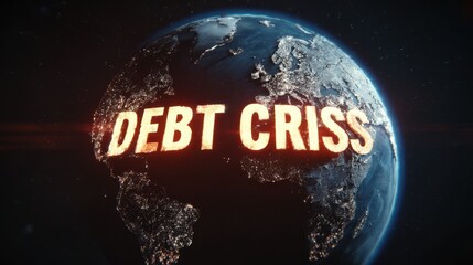 New crisis word in pixelated blue over abstract dark globe with digital dots background and glowing light