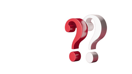 A 3D rendering of a red question mark symbol against a transparent  background.